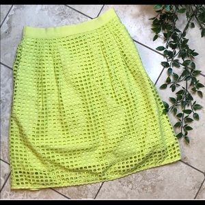 Ann Taylor Loft Chartreuse Waffle Overlay Skirt